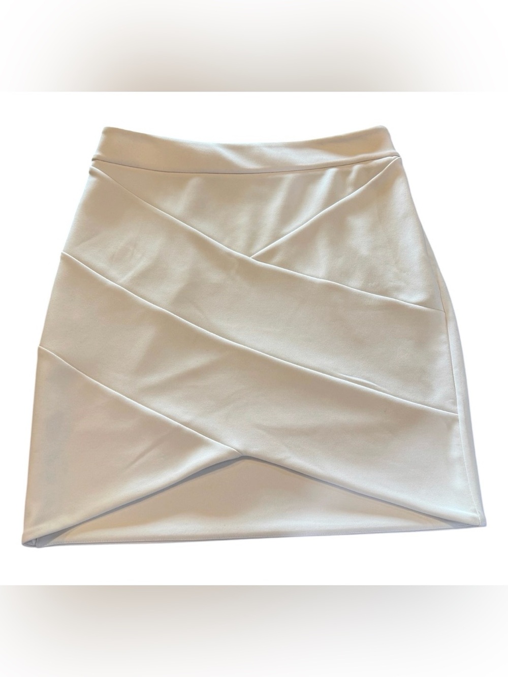 Express Ivory Faux Wrap Asymmetrical Stretch Skirt Size 10 Lined